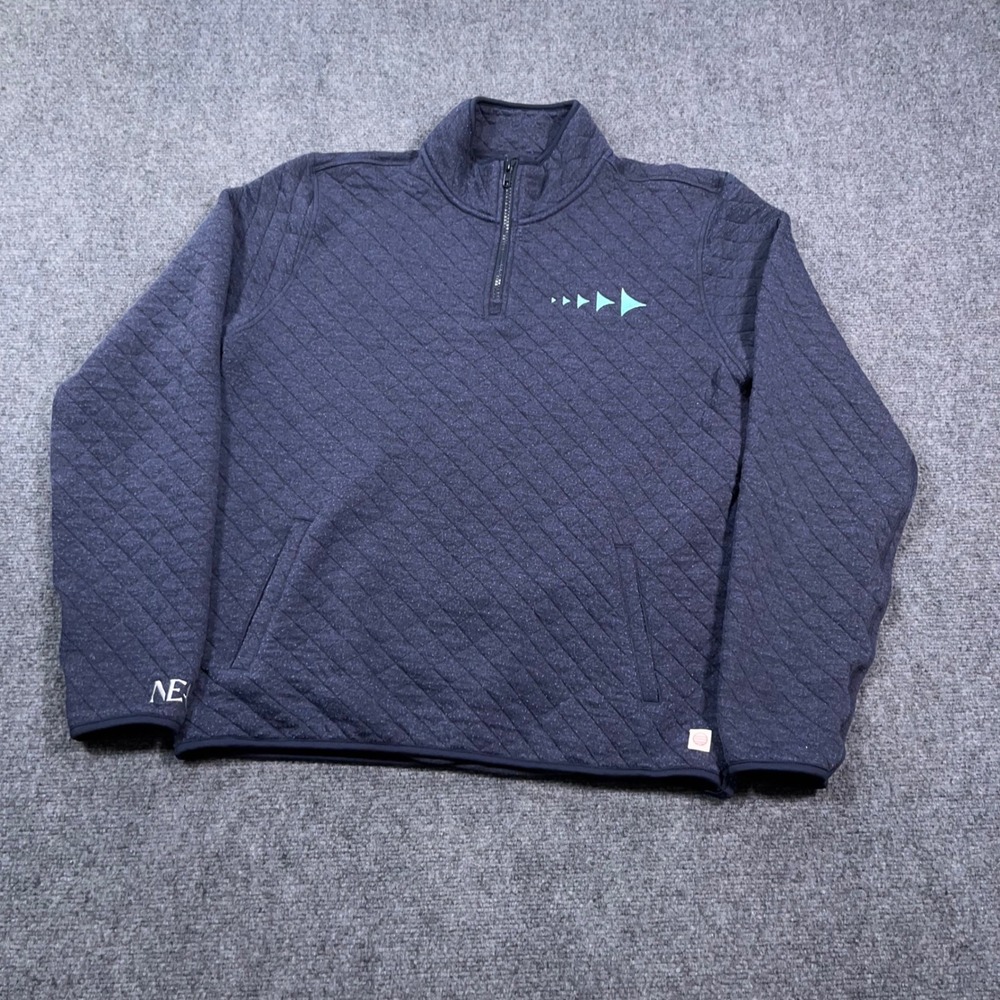 Marine Layer Quilted Quarter Zip Pullover Men Large NEA Graphic Navy Blue Preppy